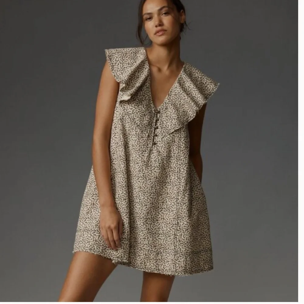 NWT Pilcro By Anthro V-Neck Ruffle Denim Mini Dress - Picture 1 of 12